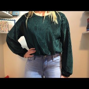 emerald green velvet  ribbed sweater